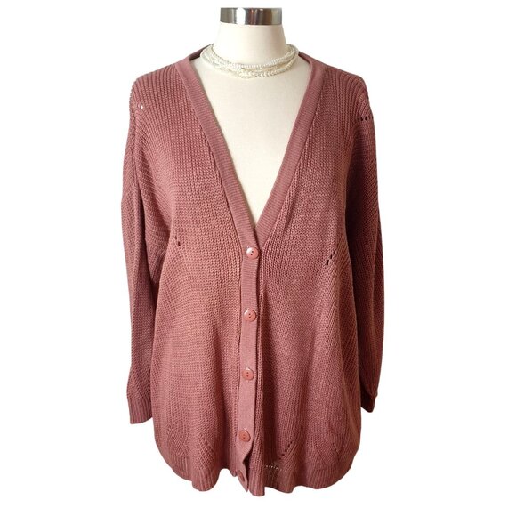 Maurices Womens Cardigan Sweater XXL Dusty Rose Open Knit Button-Up Chic NEW - Picture 1 of 7
